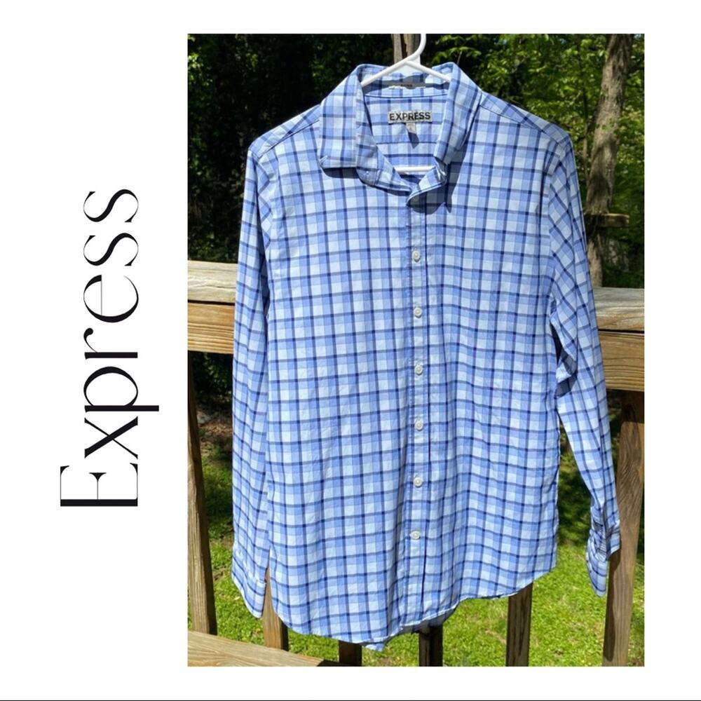 NWOT Express Blue & White Plaid Button Down